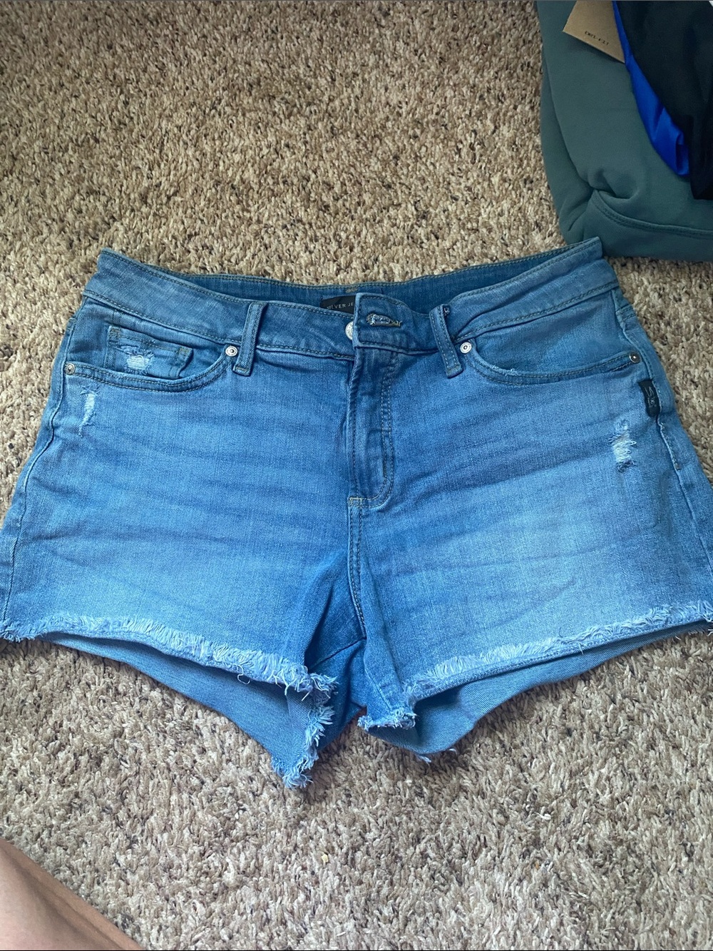 Silver Jeans Medium Blue Frayed Denim Cutoff Shorts